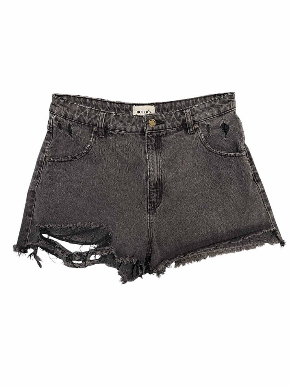 ROLLA'S Dusters Shorts, Denim Black Distressed Shorts Size 30